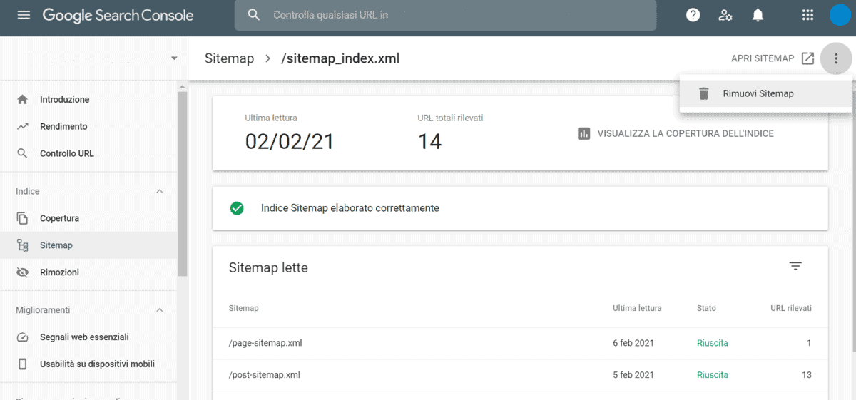 Eliminare Sitemap Search Console