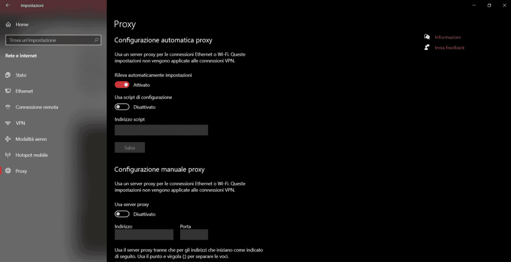 Proxy Impostazioni Windows 10
