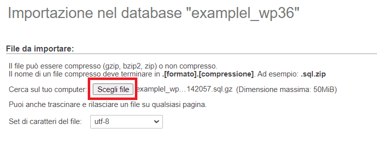 Scegli File Phpmyadmin
