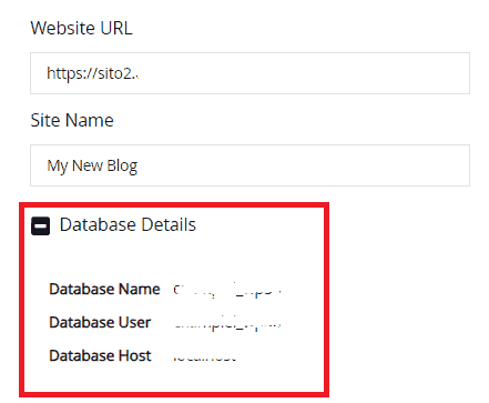 Softaculous Dettagli Database
