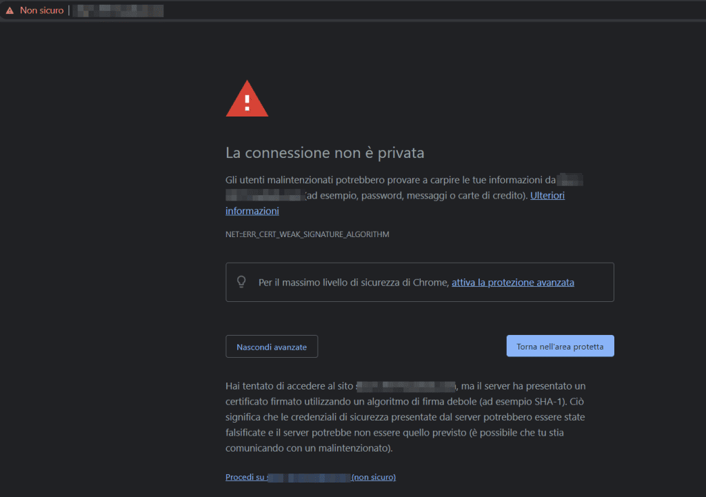 Chrome Errore Algoritmo Sha 1