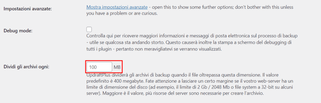 Dividi Archivi Updraftplus