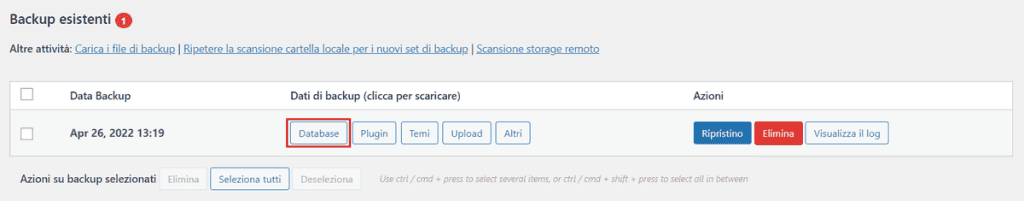 Scaricare Dati Backup Updraftplus