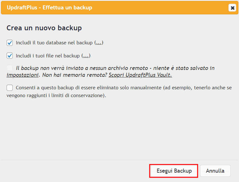 Updraftplus Effettua Un Backup