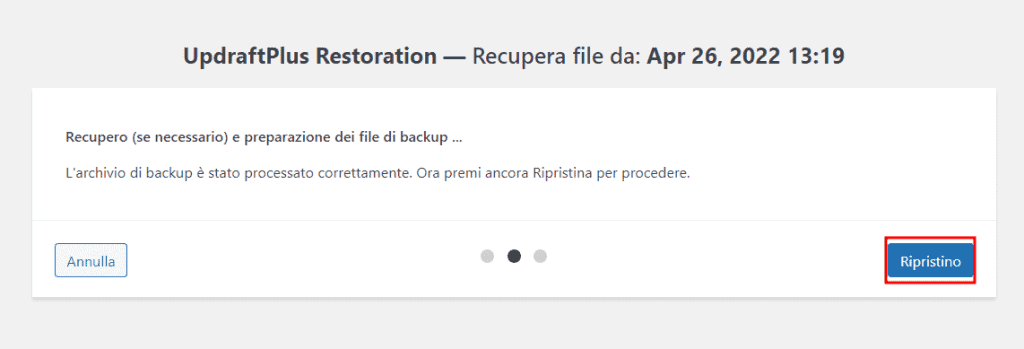 Updraftplus Ripristino Step 2