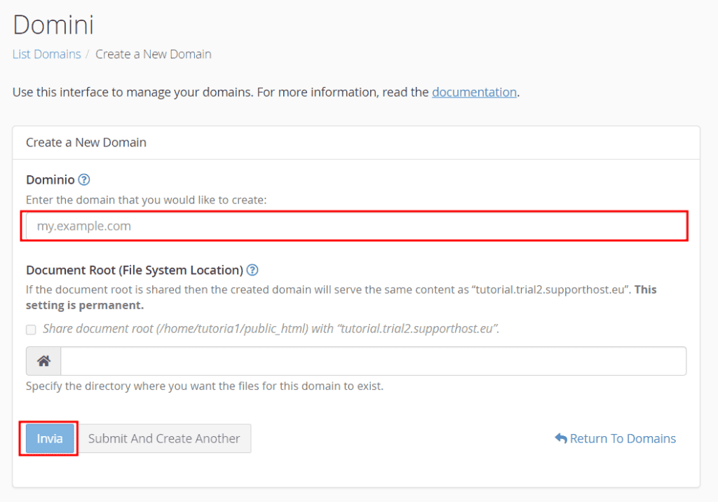 Creazione Sottodominio Cpanel Jupiter