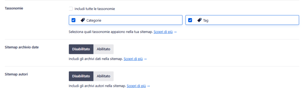 Aioseo Impostazioni Della Sitemap Tassonomie Archivi
