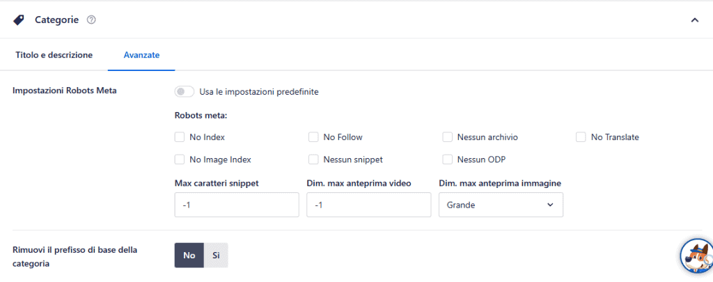 Aioseo Impostazioni Tassonomie Metarobots